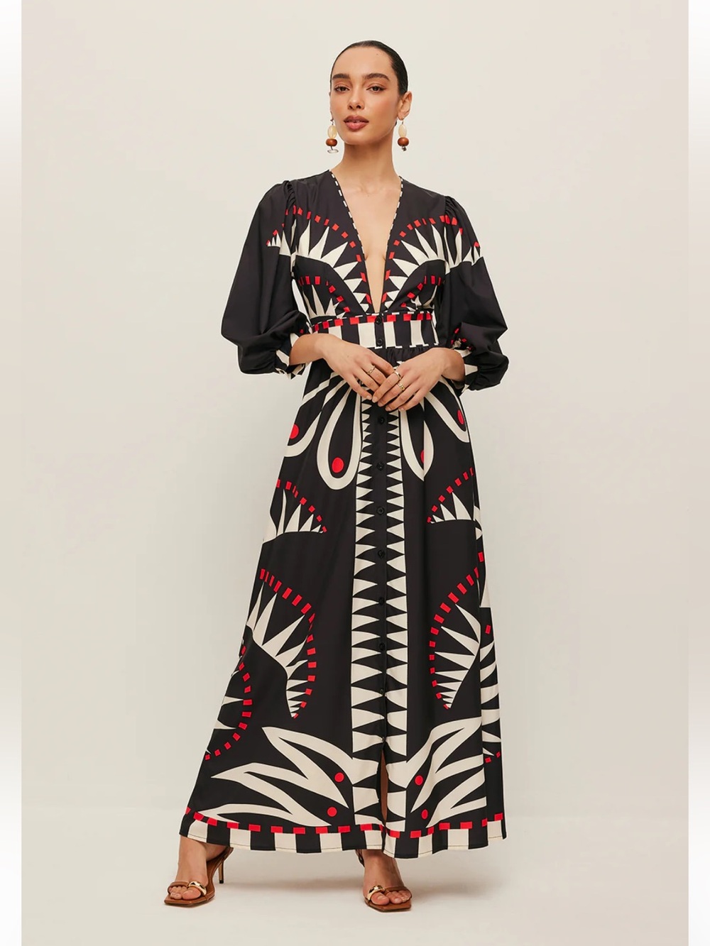 NWT Commense Boho Print V-Neck Split Dress- size M